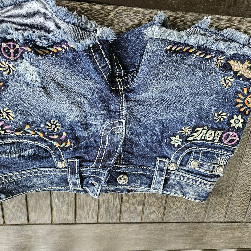 Signature Blue Embroidered Denim Shorts